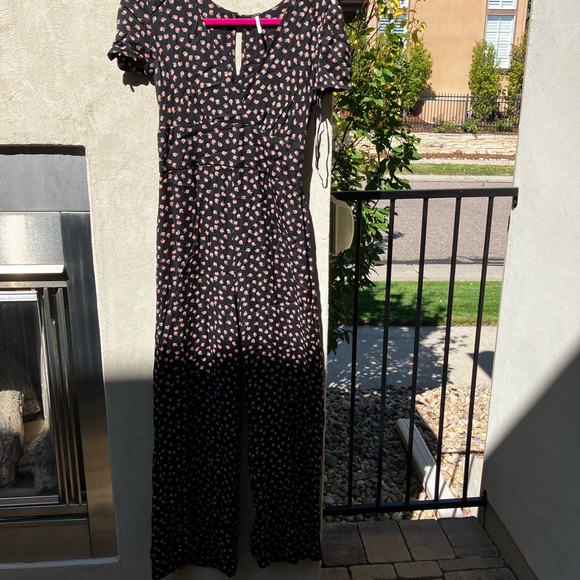 Free People Mia Black and Pink Rose Jumpsuit - Picture 5 of 6
